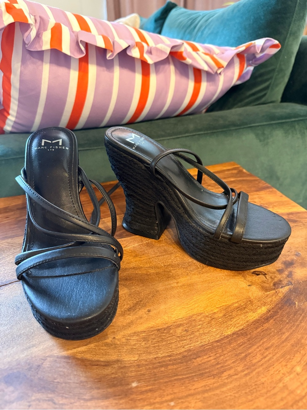 Marc Fisher Black Strappy Platform Wedge Sandals